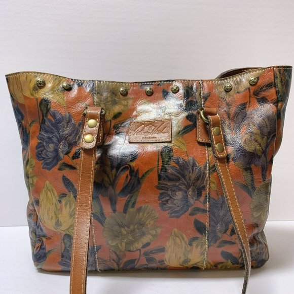 *Patricia Nash Brown & Multicolor Handbag Leather Print Tote Size Large - Picture 1 of 7